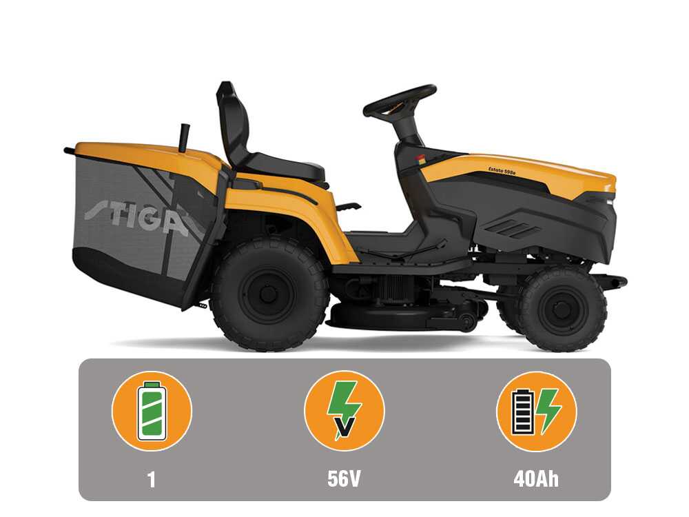Stiga Estate 598e - Kit Tracteur tondeuse avec 1 module de batterie ePower Pro de 56V40Ah - Bac de ramassage et mulching - GAILLAC JARDINAGE Stiga Estate 598e - Kit Tracteur tondeuse avec 1 module de batterie ePower Pro de 56V/40Ah - Bac de ramassage et mulching